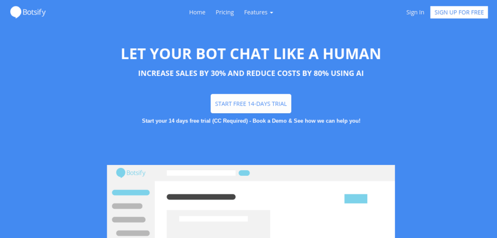 Botsify website homepage.