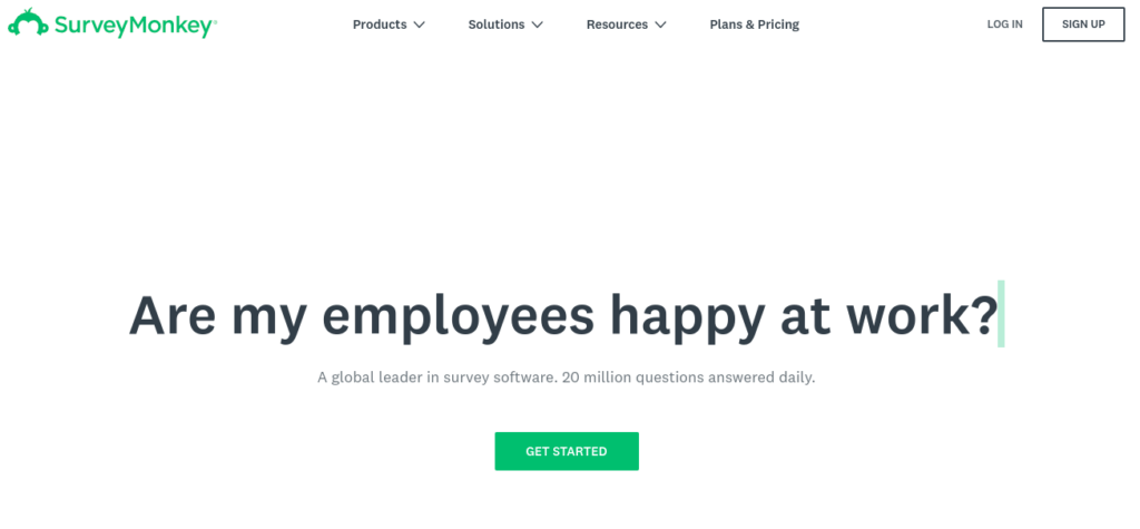 The Survey Monkey website homepage.