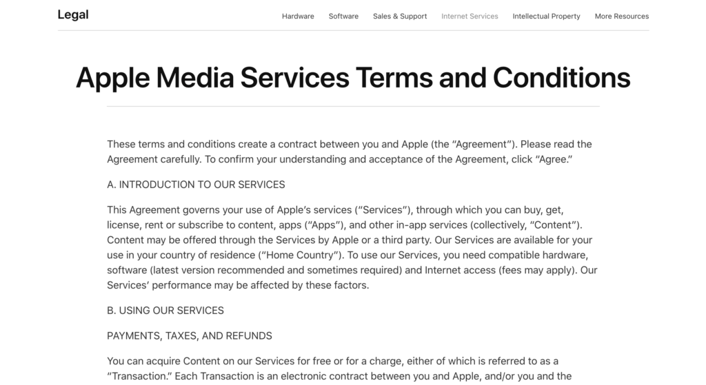 The Terms and Conditions for Apple Media.