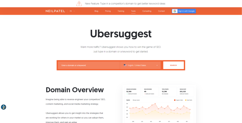 ubersuggest keyword research tool