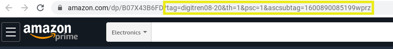 An example of an Amazon Affiliate referral code in the browser URL.