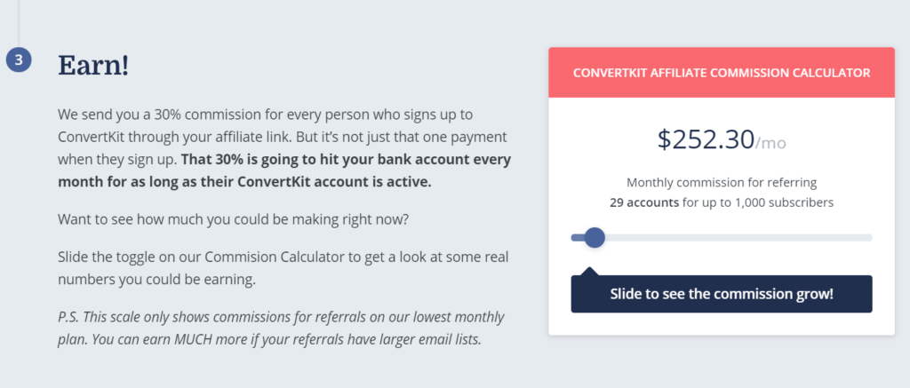 An example of affiliate commission rates.