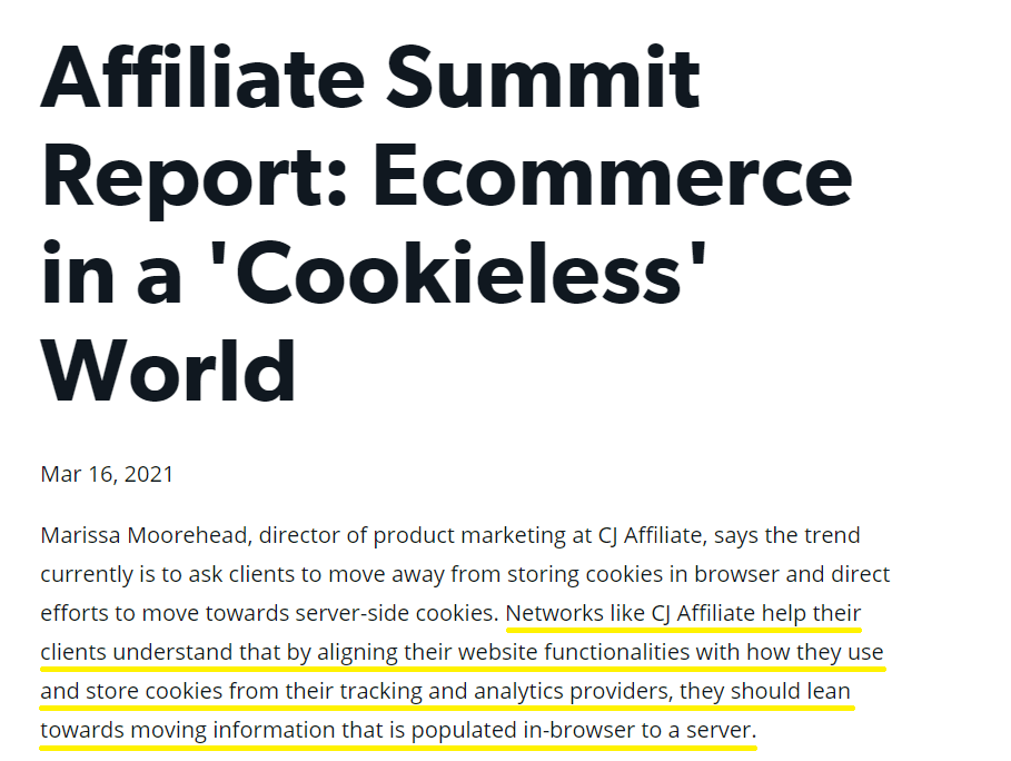 An image of a press release covering how CJ has prepared for the cookieless future of ecommerce.