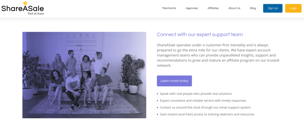 The ShareASale support page.