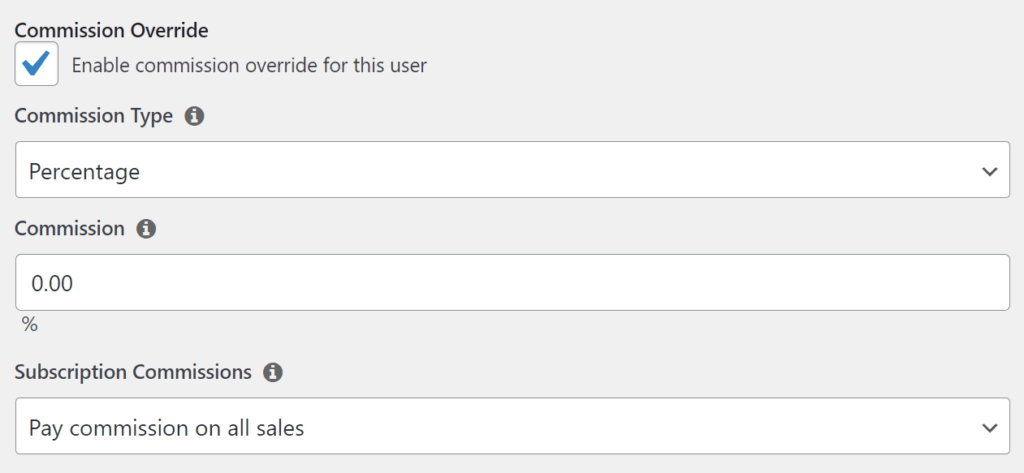 Configuring user-specific commission rates