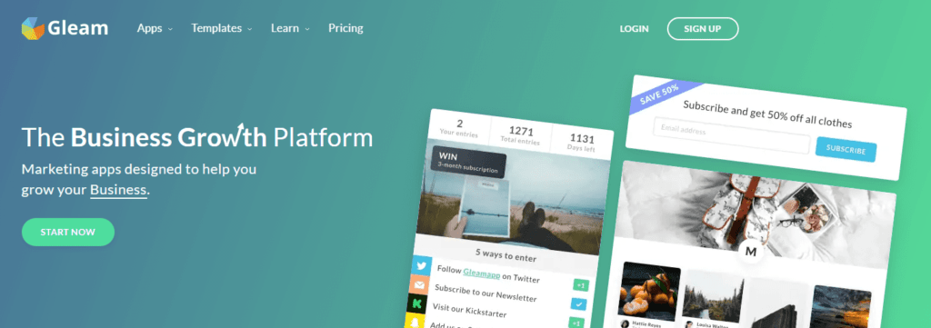 Business growth platform Gleam langing page