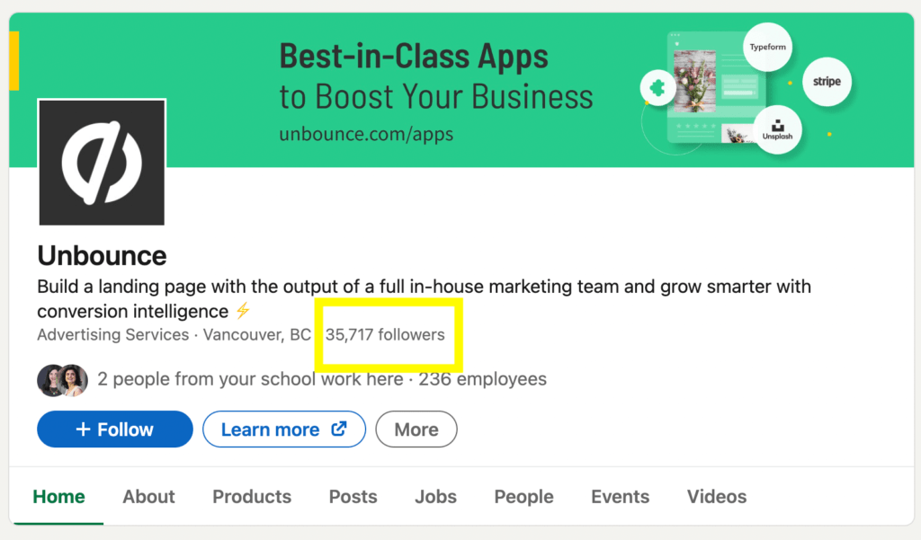 Unbounce LinkedIn followers. 