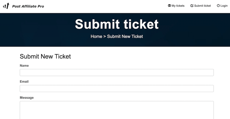The Post Affiliate Pro ticketing system. 