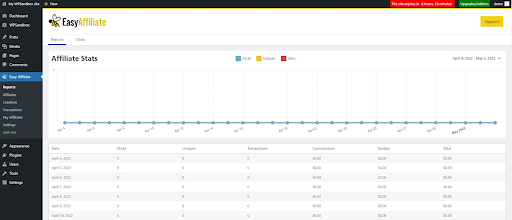 Online course affiliate program dashboard