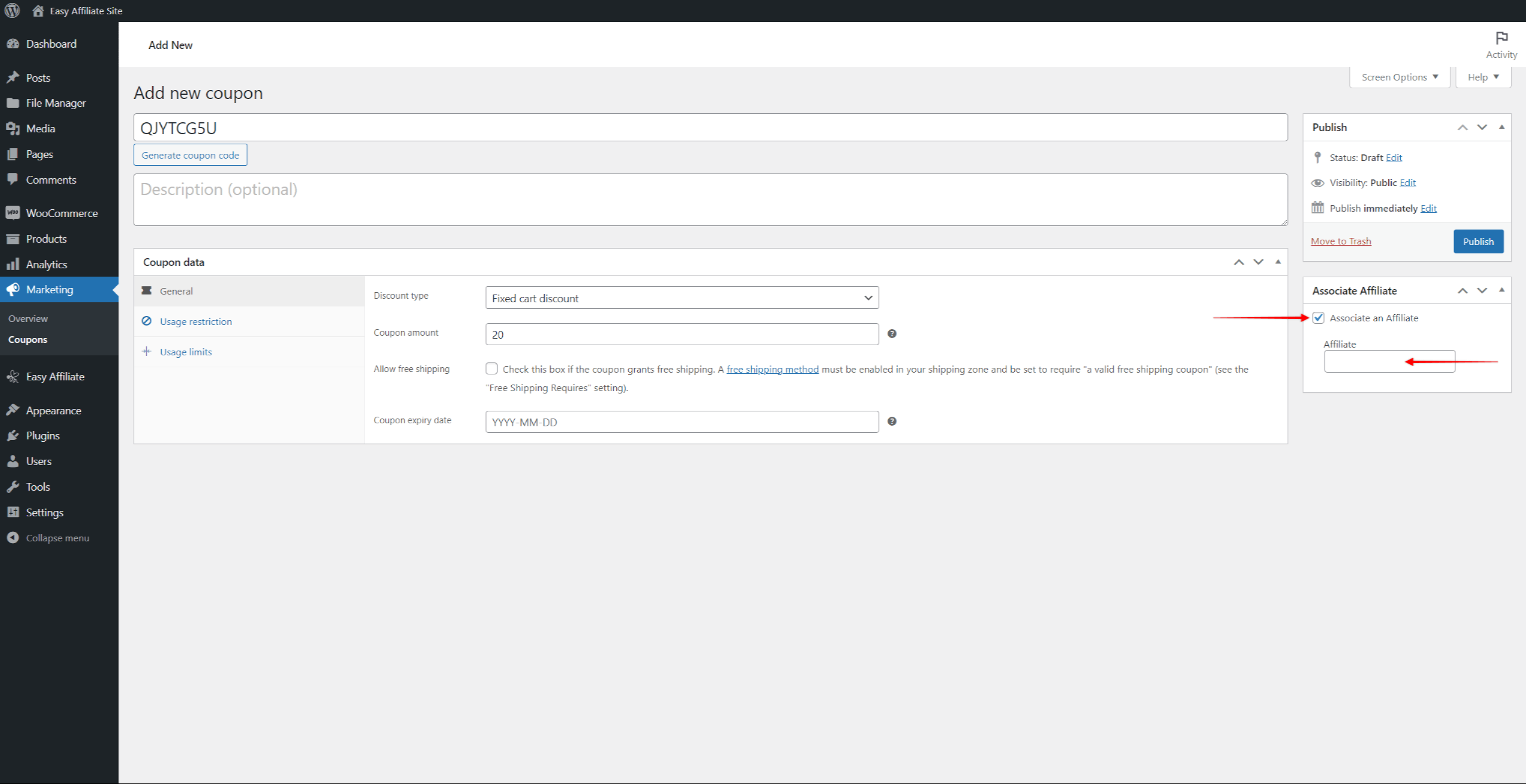 Associate an Affiliate With the WooCommerce Coupon